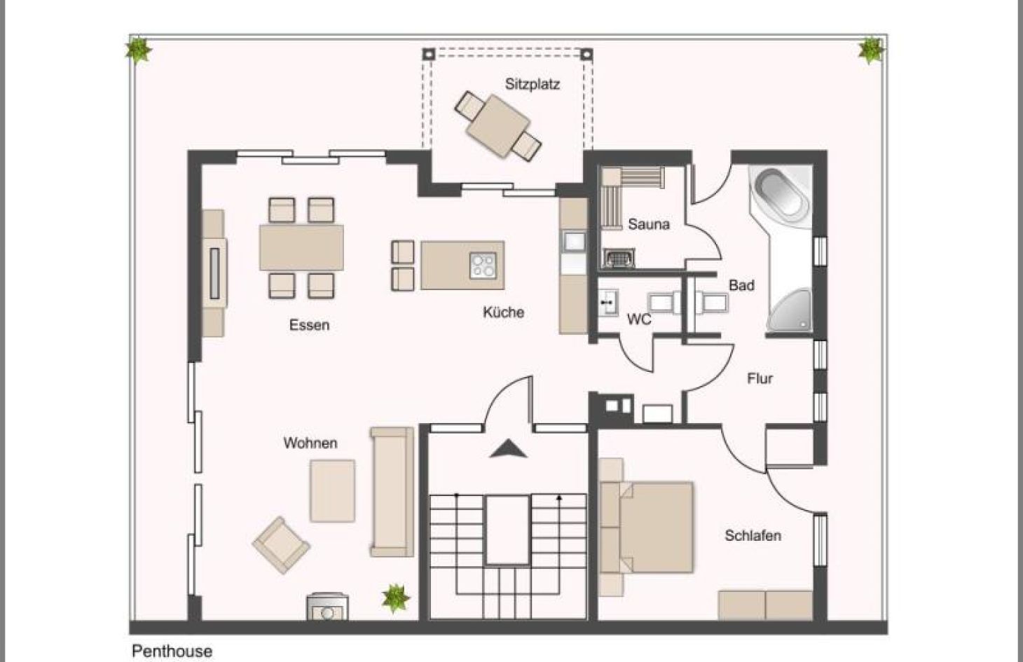 Grundriss von schicke Penthouse Wohnung mit Sauna mitten in Bühl in Bühl bei Dhonau Immobilien-Makler Ortenau