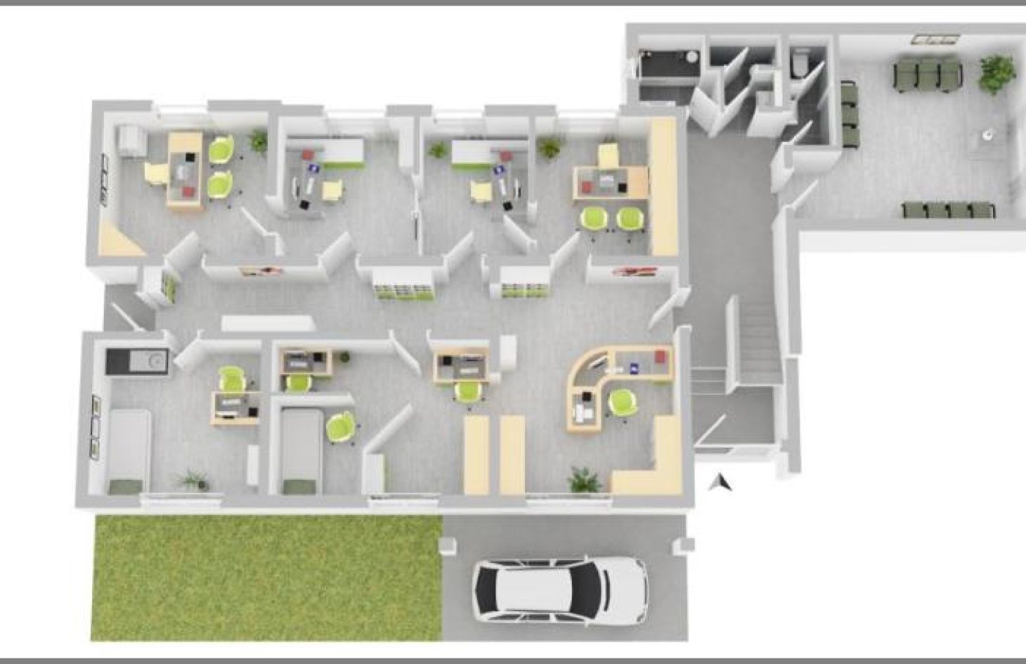 3D Nutzungsbeispiel von Renommierte Praxis! 8 schöne Behandlungs- oder Büroräume zentral gelegen in Achern bei Dhonau Immobilien-Makler Ortenau